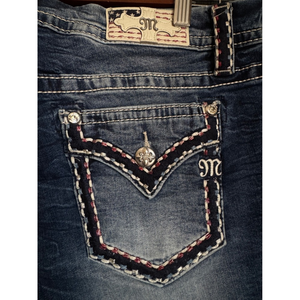 Miss Me Denim Shorts Women 33 Blue Excellent Embellished Frayed M14EFH301 - Picture 11 of 14